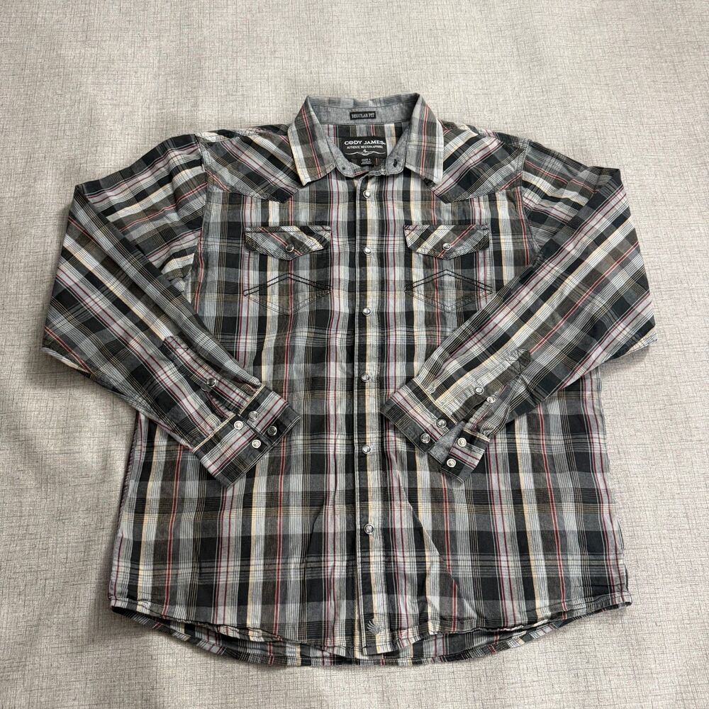 Cody James Western Plaid Long Sleeve Pearl Snap Men's Regular Fit Cowboy Shirt L